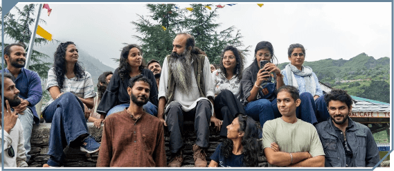 The sangha gathered on the hillside