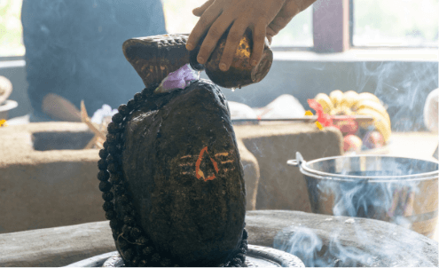 Abhishekam poured over the lingam
